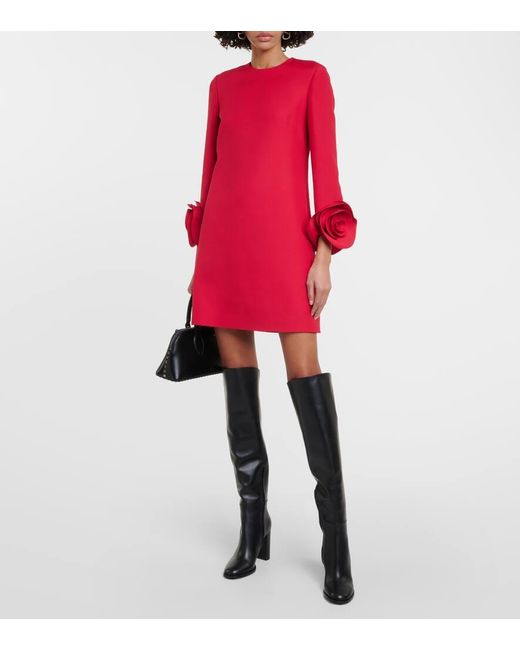 Vestido corto de Crepe Couture con aplique floral Valentino de color Red