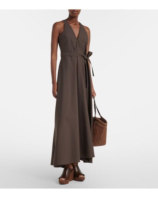 Brunello Cucinelli Brown Belted Cotton-Blend Maxi Dress