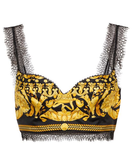 Versace Barocco Silk Lace-trimmed Crop Top | Lyst