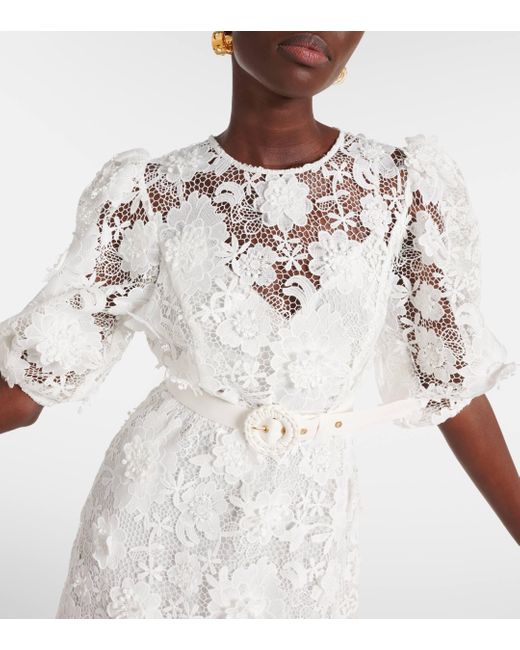 Zimmermann White Halliday Floral Lace Midi Dress
