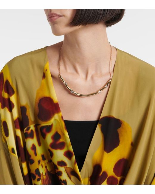 Dries Van Noten Yellow Printed Draped Satin Blouse