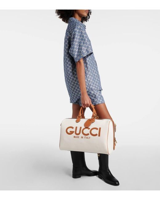 Borsa da viaggio Large in canvas con logo di Gucci in Natural