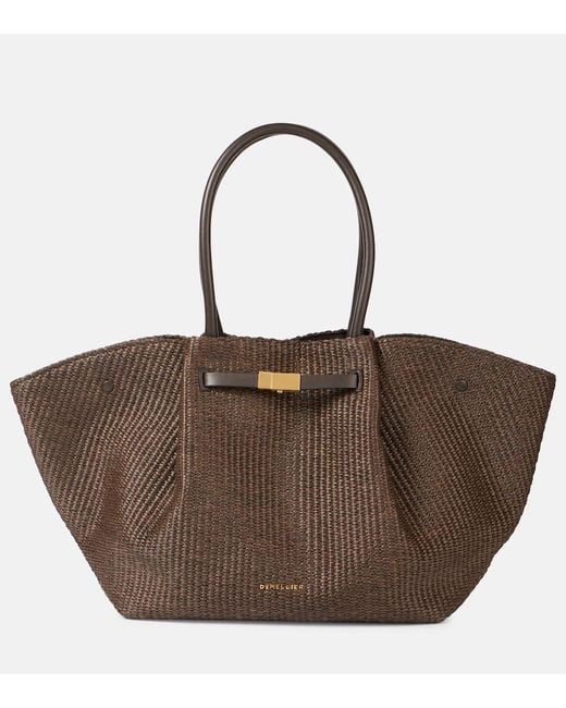 DeMellier London Brown New York Leather-Trimmed Raffia Tote Bag