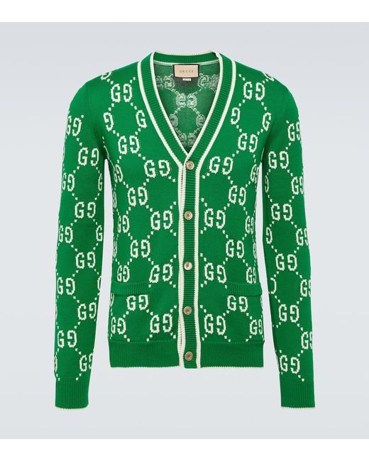 Gucci Green GG Intarsia Cotton Cardigan for men