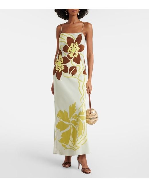 Sir Metallic Amaia Floral Silk Crepe Slip Dress
