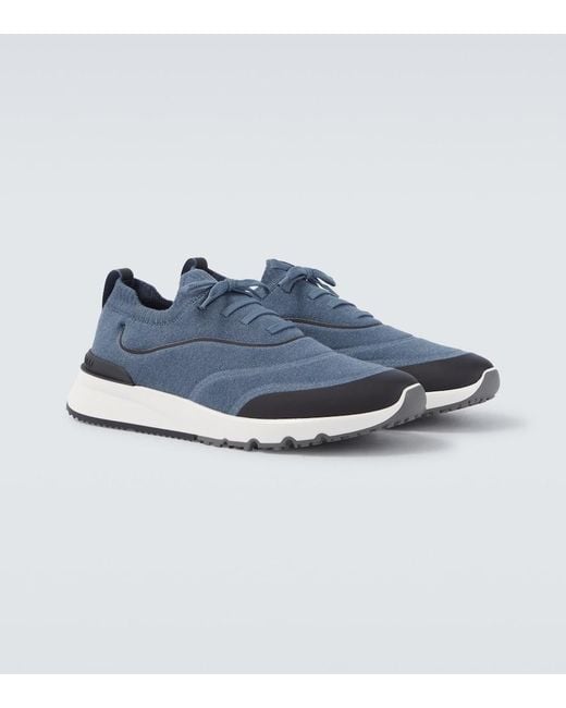 Brunello Cucinelli Blue Techno Knitted Sneakers for men