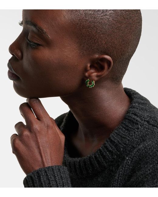 Suzanne Kalan Green Izzy Sideway Spiral 18Kt Earrings With Emeralds And Diamonds