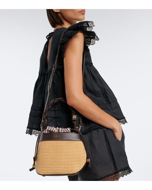Ganni Natural Bou Small Raffia-Effect Bucket Bag