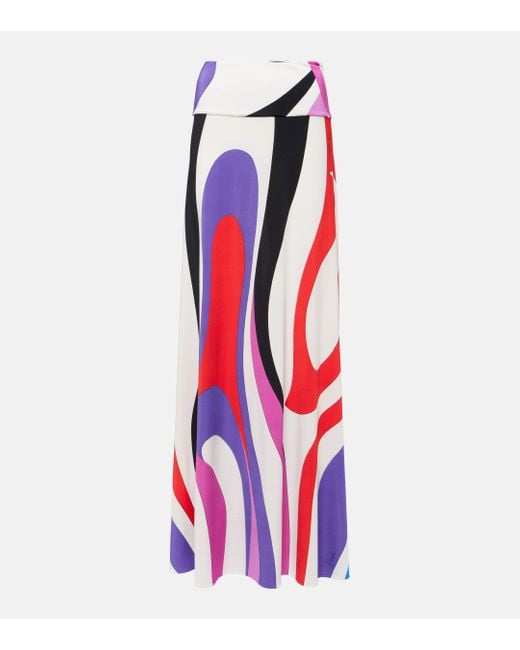 Emilio Pucci Red Marmo-printed Satin Jersey Maxi Skirt