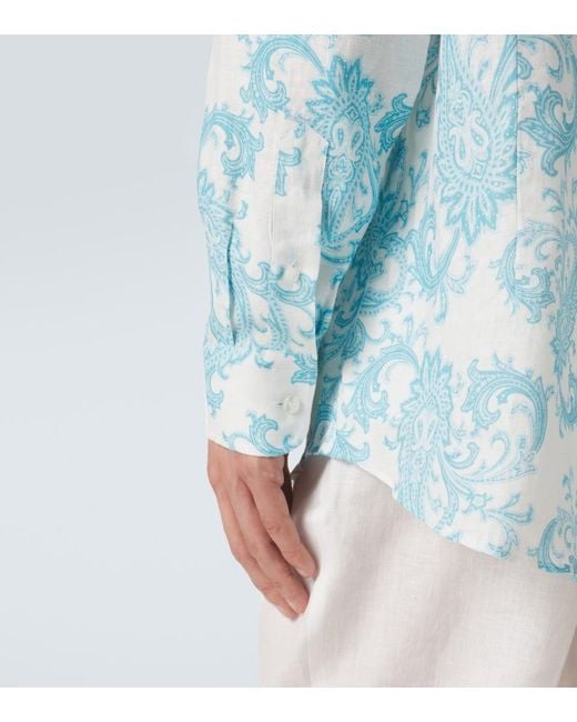 Etro Blue Paisley Linen Shirt for men