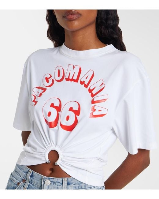 Rabanne White Printed Cropped Cotton-Blend T-Shirt