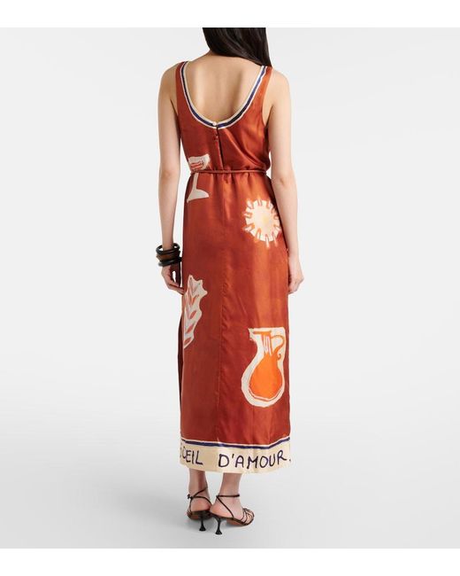 ALÉMAIS Red X Lrnce Soleil D'Amour Silk Midi Dress