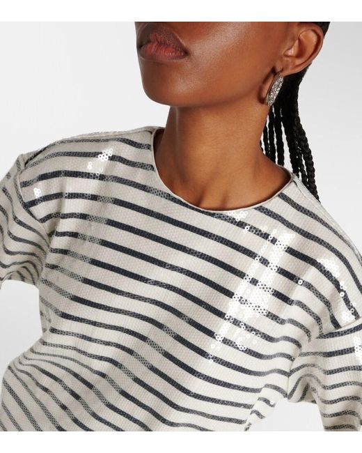 FRAME White Sequined Striped Cotton Top Coat