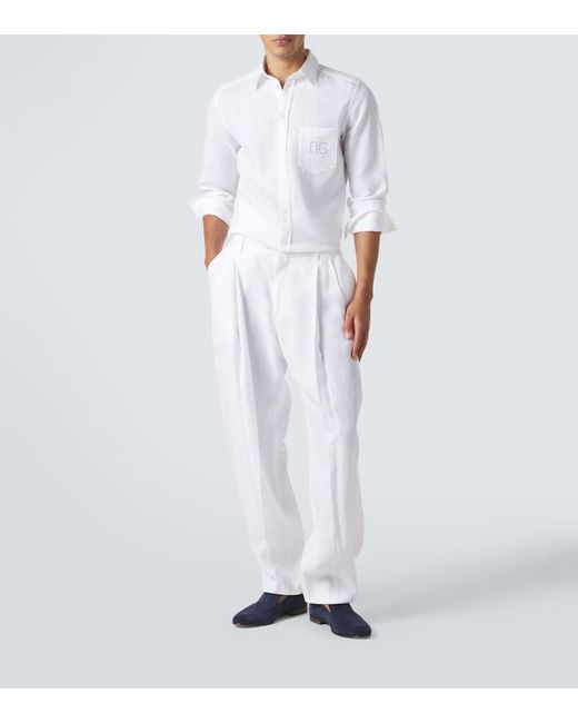 Dolce & Gabbana White Linen Tapered Pants for men