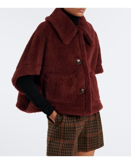 Max Mara Red Alpaca, Wool, And Silk Teddy Cape