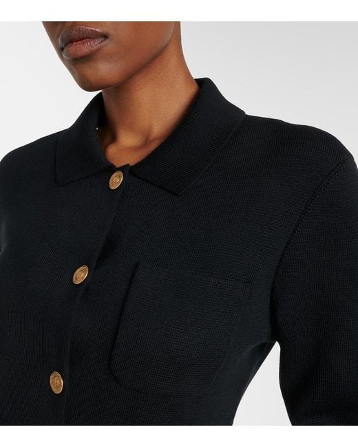 Saint Laurent Blue Waffle-Knit Wool Cardigan