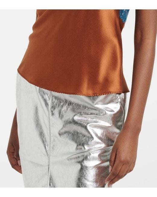 Saint Laurent Blue Lace-Trimmed Silk Satin Camisole