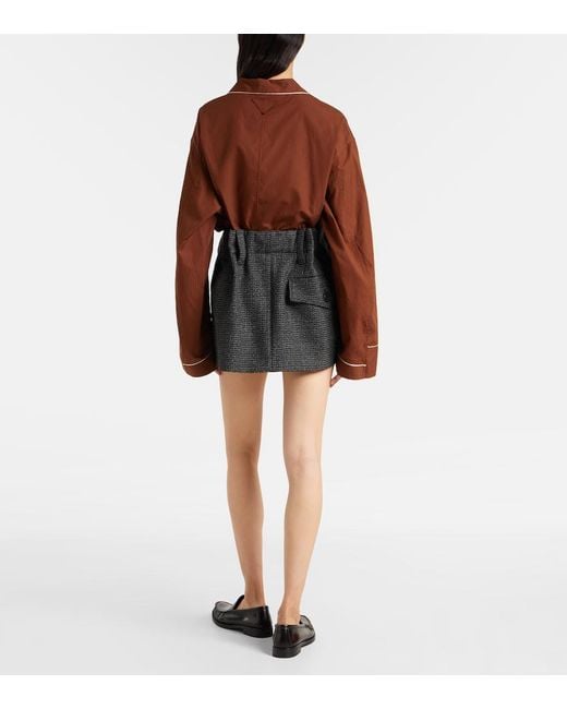 Prada Black Herringbone Virgin Wool Miniskirt
