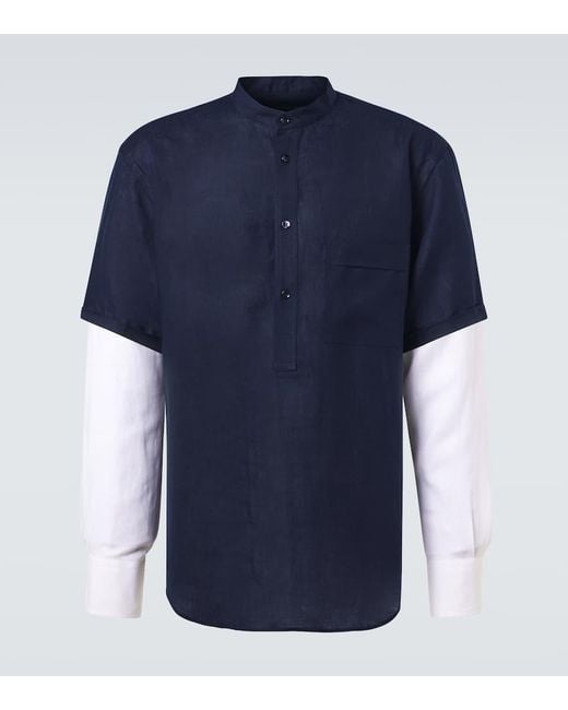 Camisa De Lino Giorgio Armani de hombre de color Blue