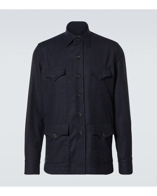 Rubinacci Blue Wool Overshirt for men