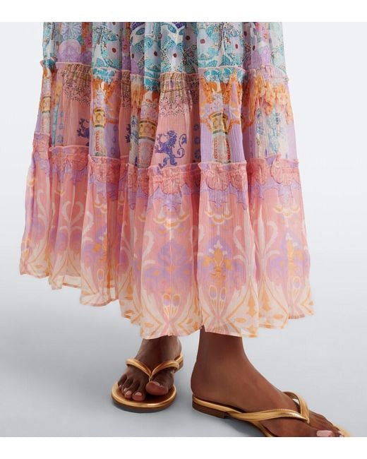 Camilla Printed Tiered Silk Maxi Skirt