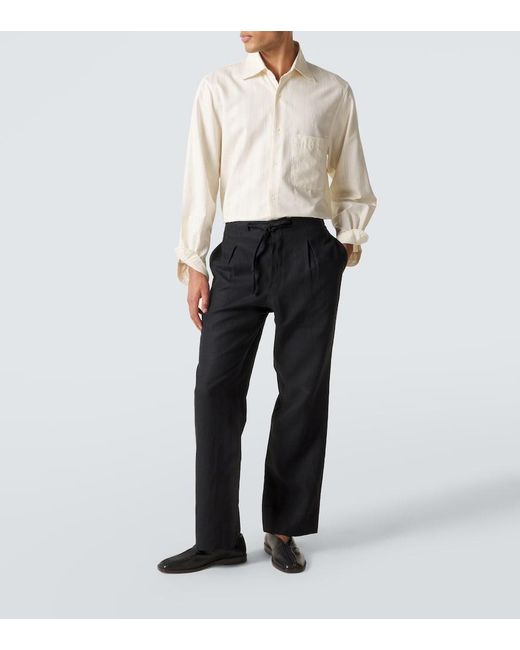 STÒFFA Black Linen Straight Pants for men