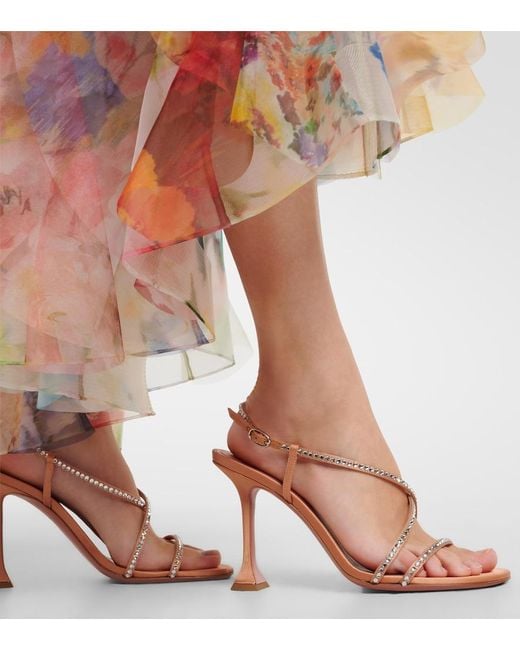 AMINA MUADDI Pink Sally Crystal-Embellished Satin Sandals