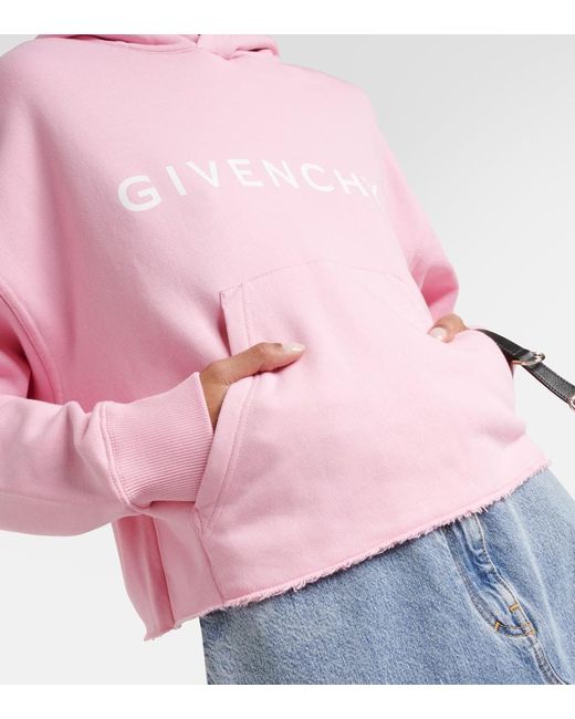 Felpa corta con cappuccio archetype in tessuto garzato di Givenchy in Pink