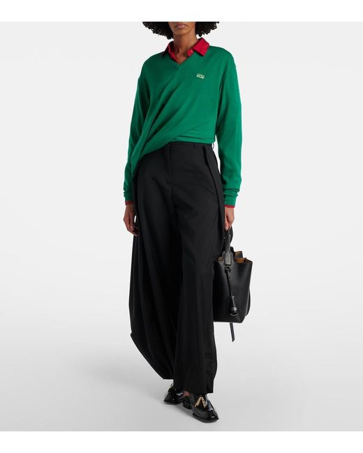 Loewe Green Double L Asymmetric Wool Sweater