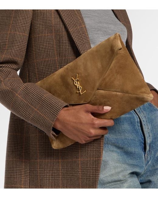 Saint Laurent Brown Cassandre Large Suede Clutch