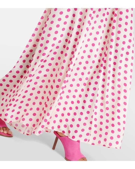 Alexandra Miro Pink Giselle Off-Shoulder Polka-Dot Midi Dress