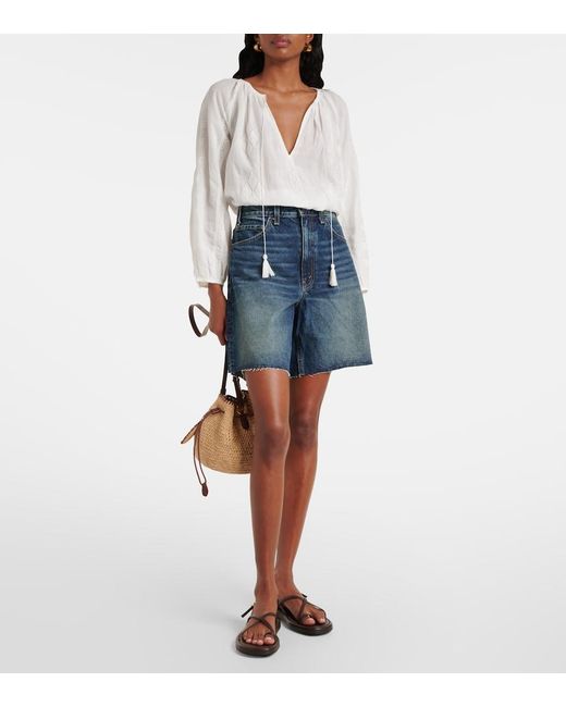 Nili Lotan White Embroidered Ramie Blouse
