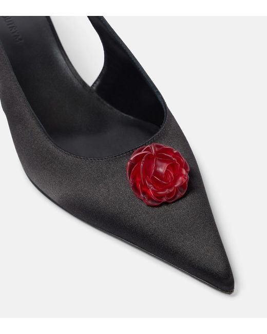 Magda Butrym Black 45 Floral-Applique Satin Slingback Pumps