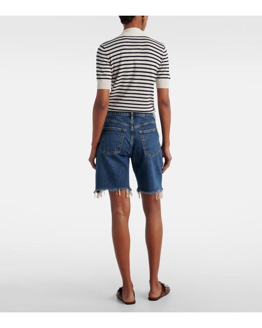 FRAME Blue Deconstructed High-Rise Denim Shorts