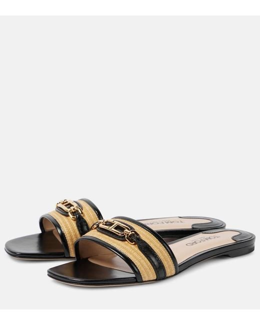 Tom Ford Natural Whitney Leather And Raffia Slides