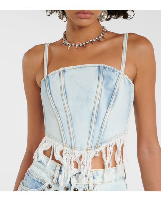 Top corset raccourci en jean Alessandra Rich en coloris Blue