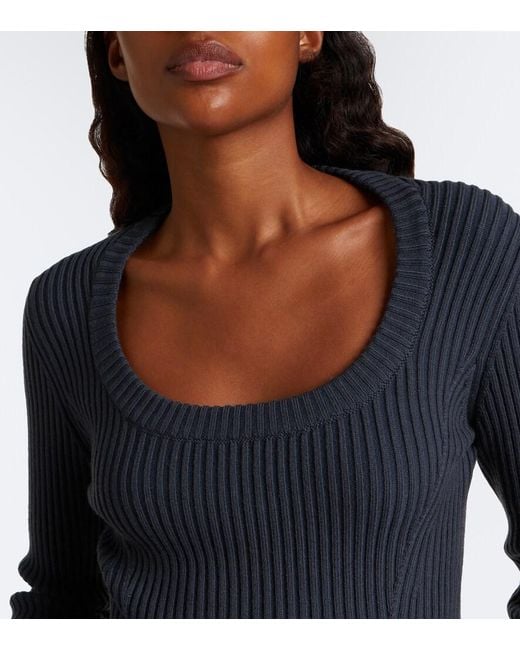 Alaïa Blue Peplum Wool-Blend Top