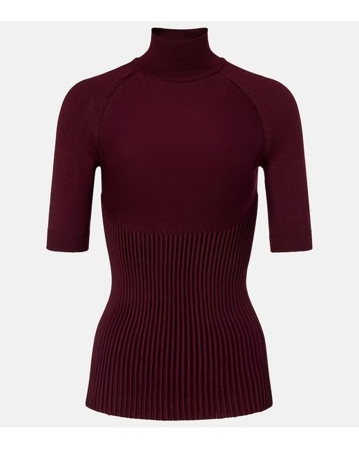 Alaïa Red Ribbed-Knit Wool-Blend Top