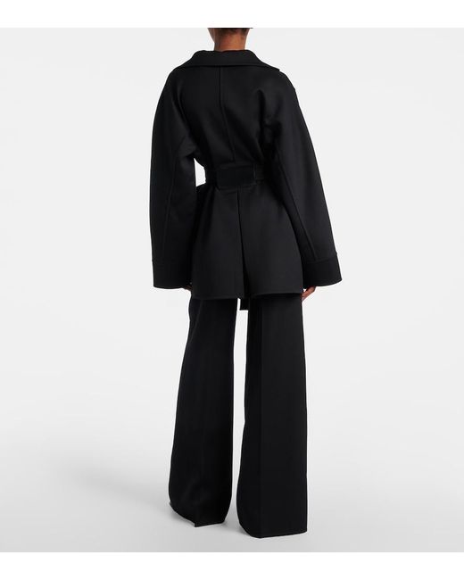 Alaïa Black Leather-Trimmed Virgin Wool Wide-Leg Pants