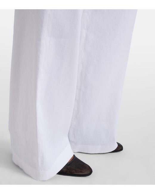 Max Mara White Destino Linen-Blend Wide-Leg Pants