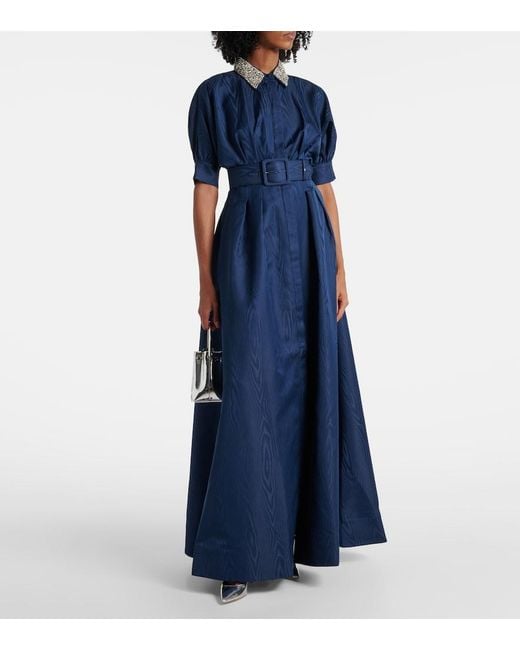 Rebecca Vallance Blue Cielo Embellished Silk Shirt Dress