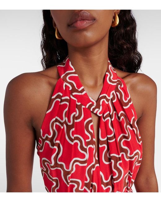 Diane von Furstenberg Red Nyck Printed Halterneck Midi Dress