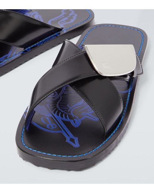 Burberry Blue Ekd Leather Sandals for men