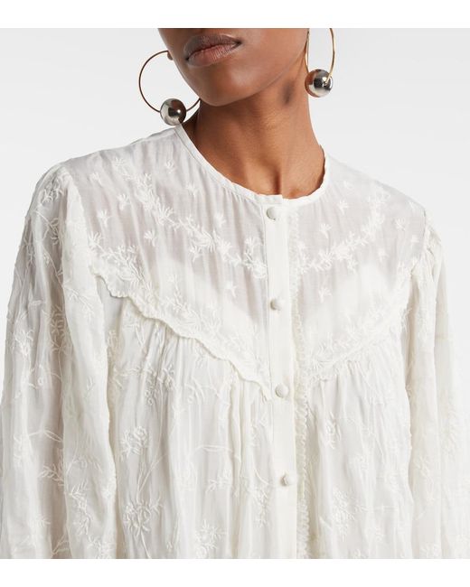 Isabel Marant White Zame Embroidered Cotton And Silk Minidress