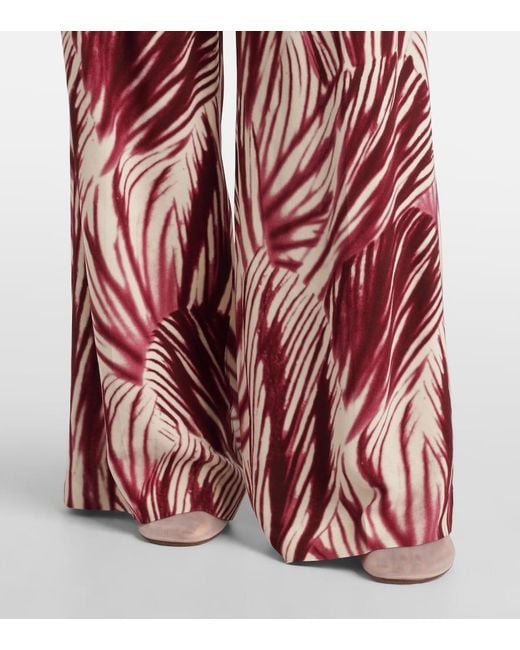 Dries Van Noten Red Printed Crepe Wide-Leg Pants