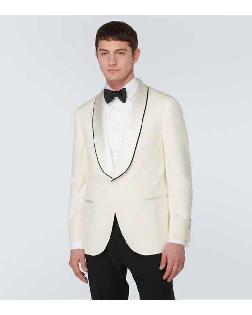 Brunello Cucinelli White Delave Silk Twill Tuxedo Jacket for men