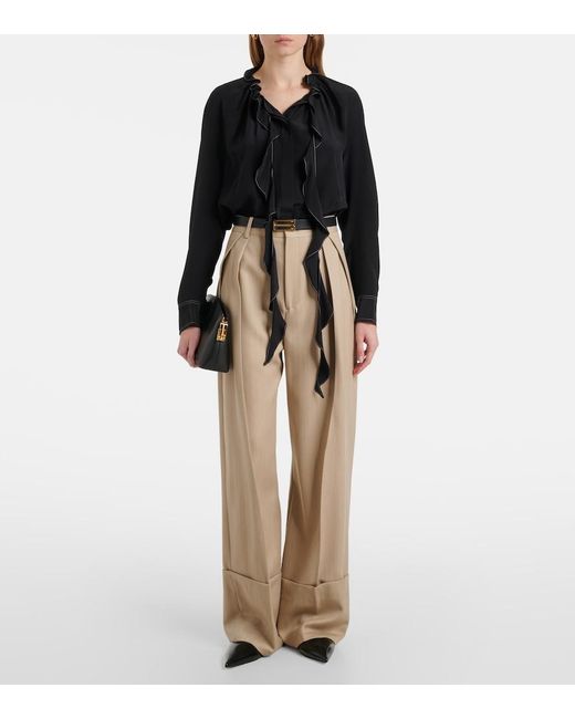 Victoria Beckham Black Ruffled Silk Blouse