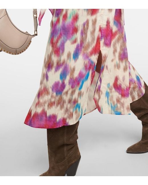 Isabel Marant Red Nesly Printed Cotton Shirt Dress