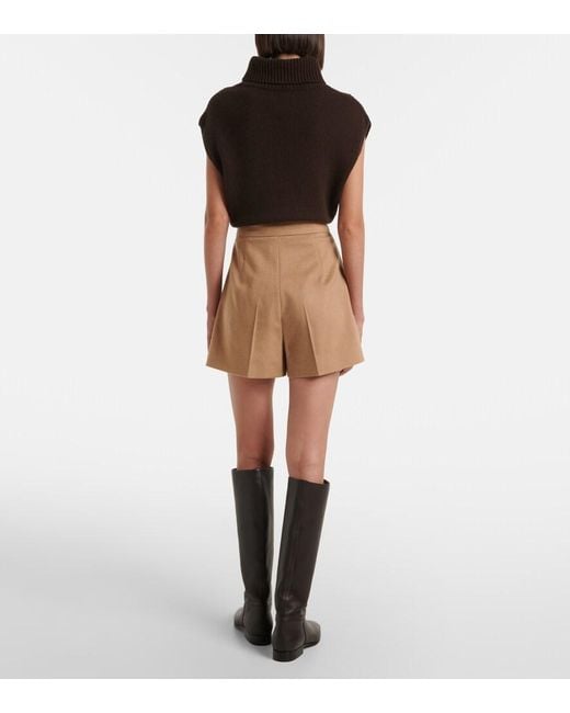 Max Mara Natural Pleated Camel Hair Shorts