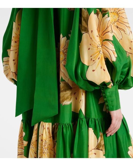ALÉMAIS Green Sage Floral Silk Midi Dress